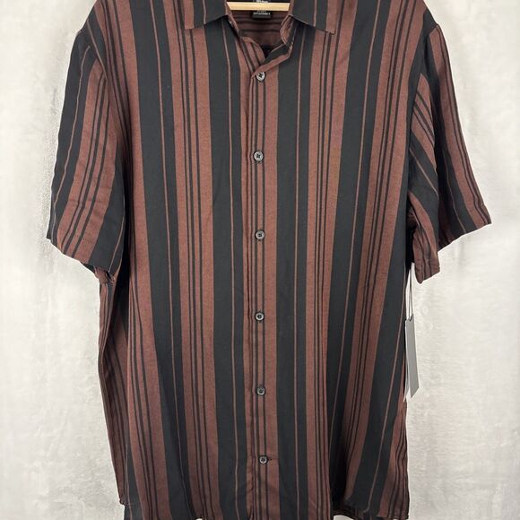 Shaquille O'Neal Shirt Mens LT Cherry Stripe Short Sleeve Button Up Rayon NWT - Picture 2 of 6
